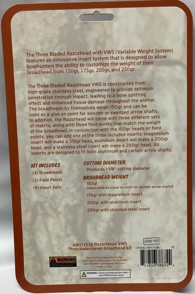 Bear RazorHead Three Blad Broadhead System - Image 2 of 2