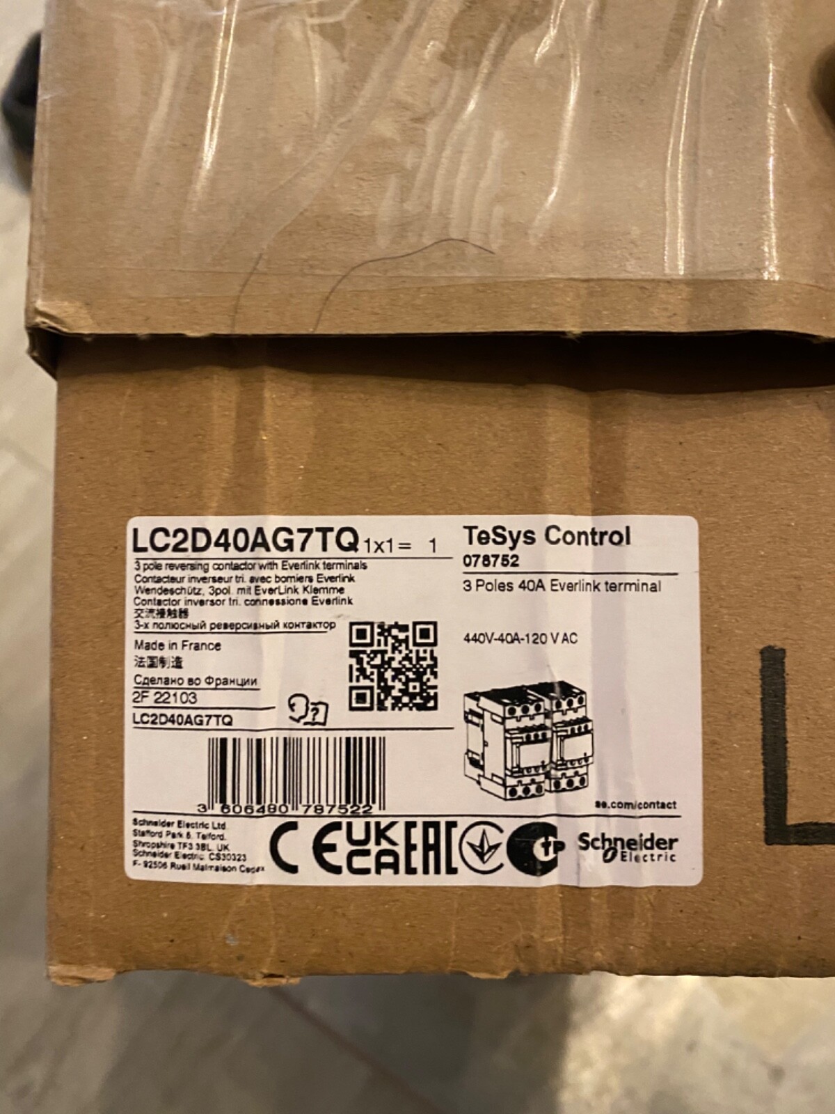 Contacteur d'inversion TeSys Deca LC2D40AG7TQ tripolaire 40A
