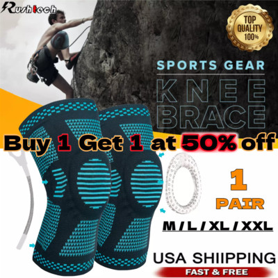 2x Knee Sleeves Copper Silver Compression Brace Support Sport Joint Injury Gel
