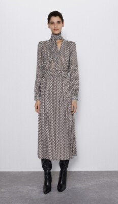 ZARA PRINTED DRESS WITH PLEATED SKIRT | eBay