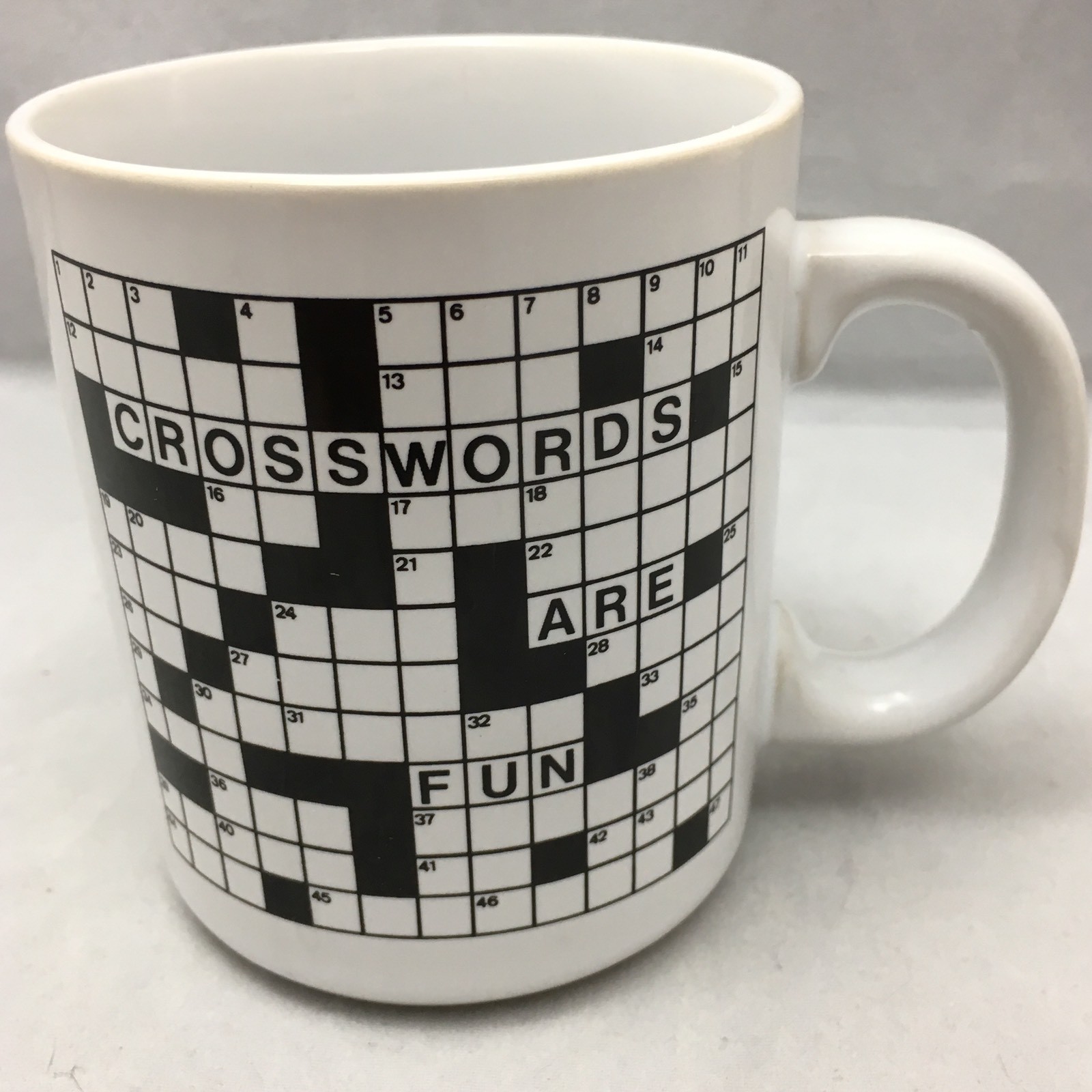 Crossword Puzzle Coffee Mug Crosswords Are Fun Cup Black White Vintage