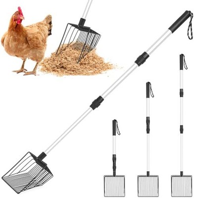 Chicken Poop Scooper, 3 in 1 Adjustable Metal Long Handle Litter Scooper, 