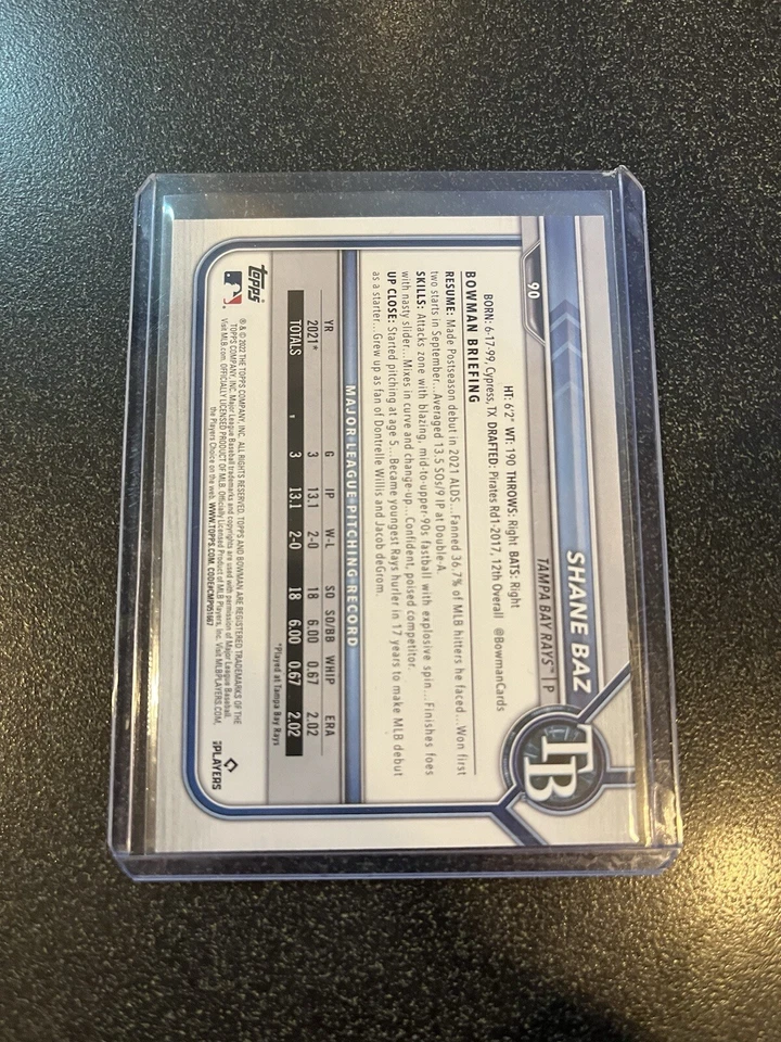 2022 Bowman Green Border #90  ROOKIE CARD Shane Baz #/99 - Image 2 of 2