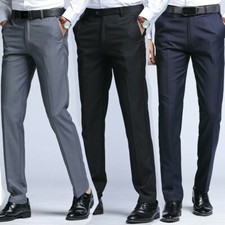 Mens Office Tailored Suit Trousers Straight Leg Slim Fit Pants Smart Formal Grey