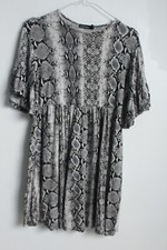 Boohoo Womens Snakeskin Fit Flare Mini Dress - Grey - Size 6 Petite (VN8)