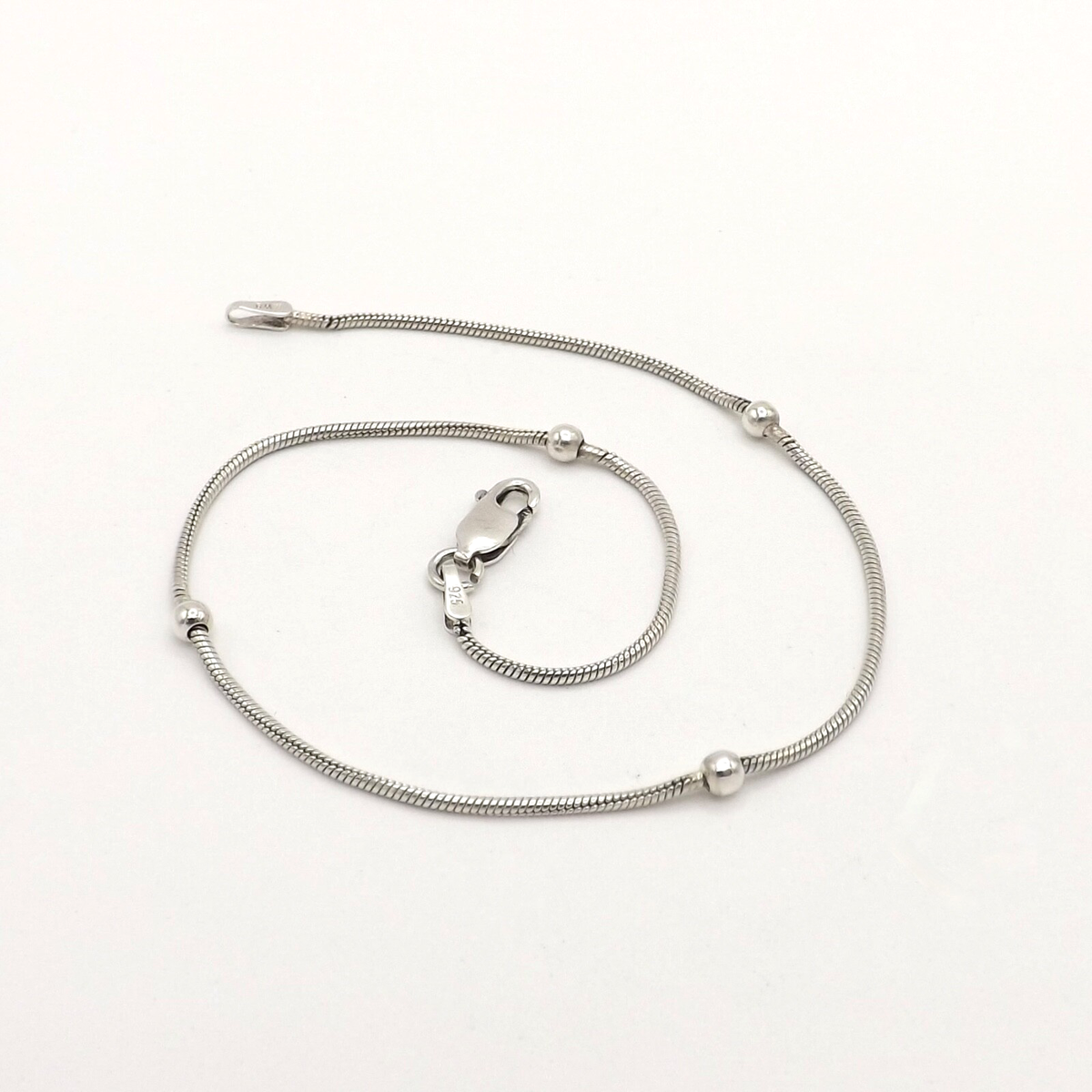 Sterling Silver Bead Snake Link Stations Anklet Ankle Bracelet Italy Long