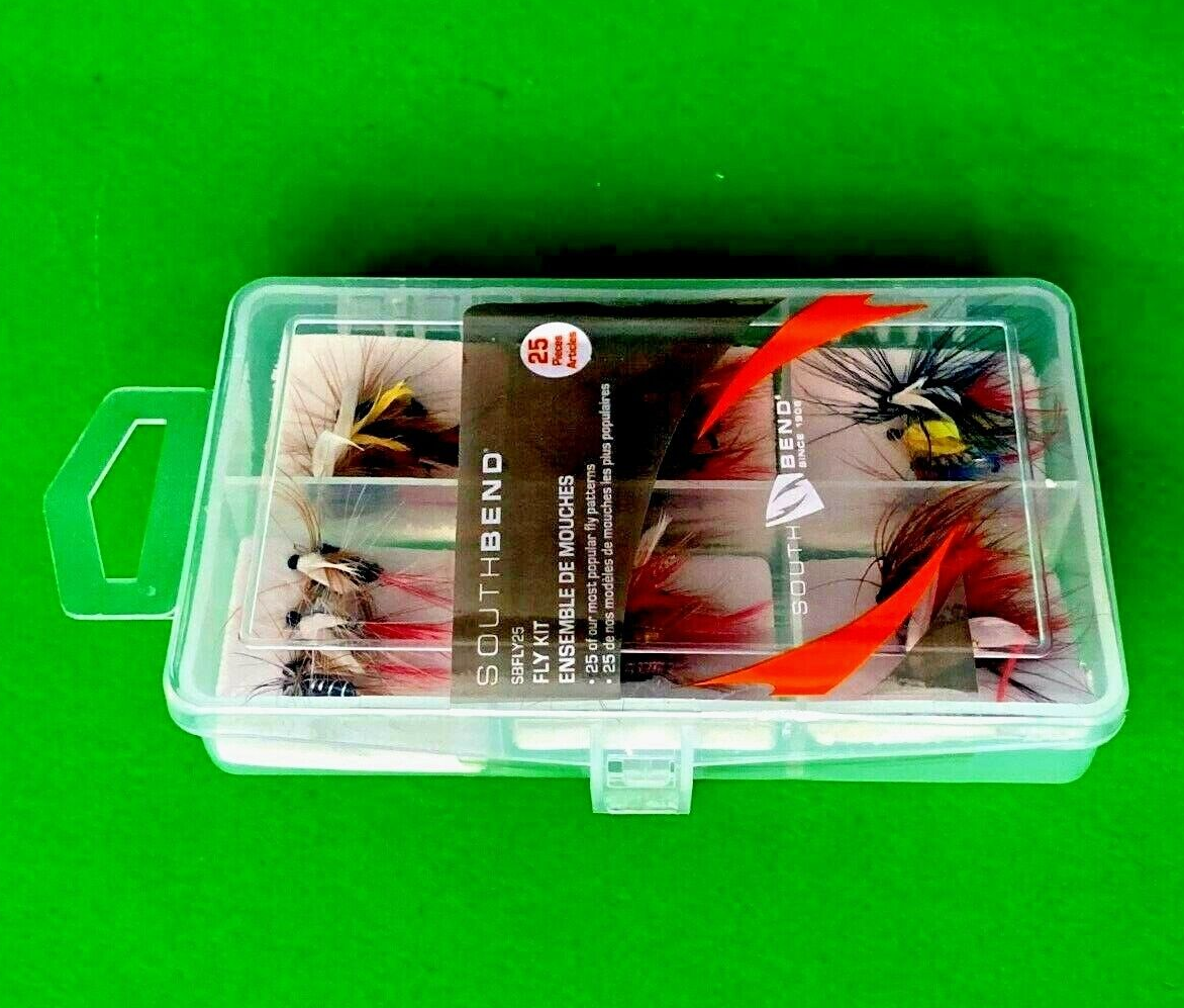 Assortiment De 25 Mouches De Pêche South Bend - Les Meilleures Ventes (SBFLY25) Avec Boîte