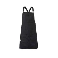 Mercer Culinary Metro Edge Black Cotton Canvas Bib Apron w/ Leather Straps