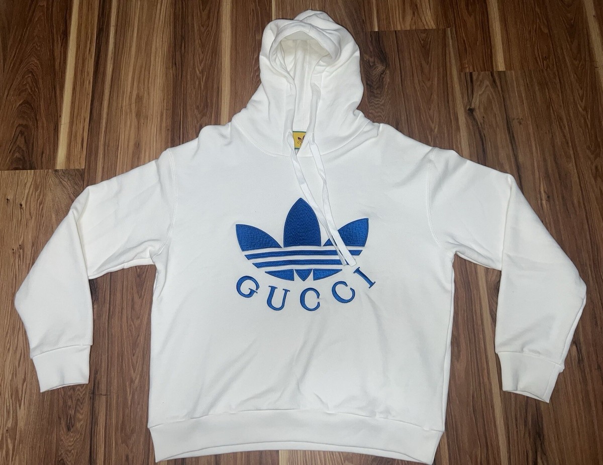 GUCCI adidas フード付きパーカー XS ホワイト GUCCI x Adidas Logo White Cropped Hooded Sweatshirt Size XS
