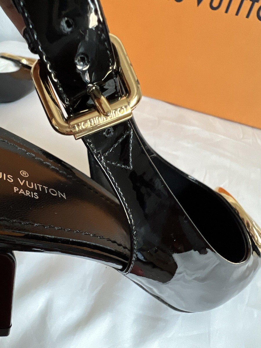 LOUIS VUITTON Patent Calfskin Madeleine Slingback Pumps Black Size