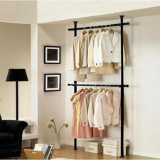 Telescopic Wardrobe Organiser Hanging Rail Clothes Rack Adjustable Storage Black