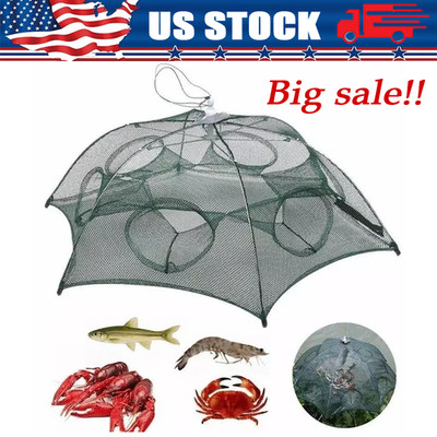 Fishing Bait Trap Crab Net Crawdad Shrimp Cast Dip Cage Fish Minnow Foldable NEW