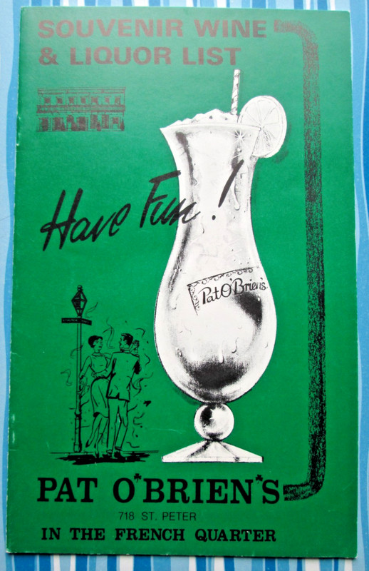 Souvenir Wine & Liquor List from Pat O'Brien's 1977 French Quarter, New Orleans