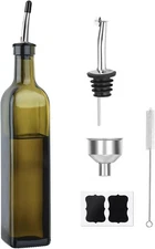 Olive Oil Dispenser Bottle, 1 Pcs Green Glass Oil and Vinegar Dispenser Set with