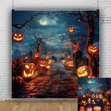 Halloween Backdrop 8x8ft Moon Night Scary Pumpkin Forest Photo Backdrops for ...