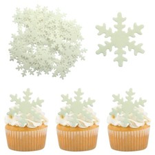 50Pcs White Edible Cupcake Toppers Snowflakes Cake Decoration for Christmas W...