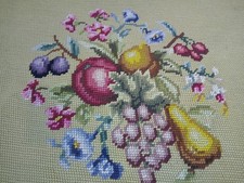 Finished Needlepoint Fruit Floral Bouquet Completed 17x20