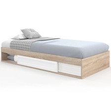 Cadre de lit simple SALEM avec rangement et sommier 90 x 190 CM façon hêtre et b