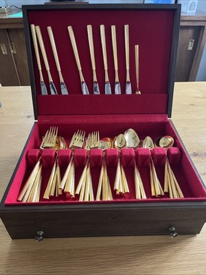 Epic Custom Stainless Gold Forged Flatware Set of 52 Silverware Mix - With Chest