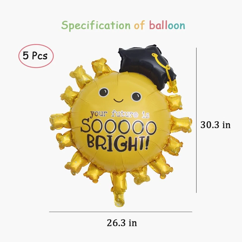 Globos de fiesta de graduación Globos de lámina de sol dorados de 30 pulgadas Sonrisa Sol Mylar Ball... Foto 3 de 4