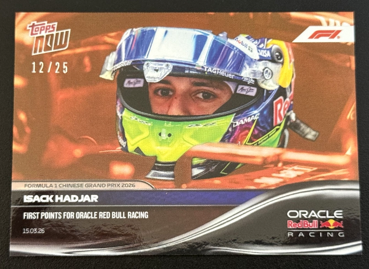 2026 Topps Now F1 Isack Hadjar #20 First Points Red Bull Orange