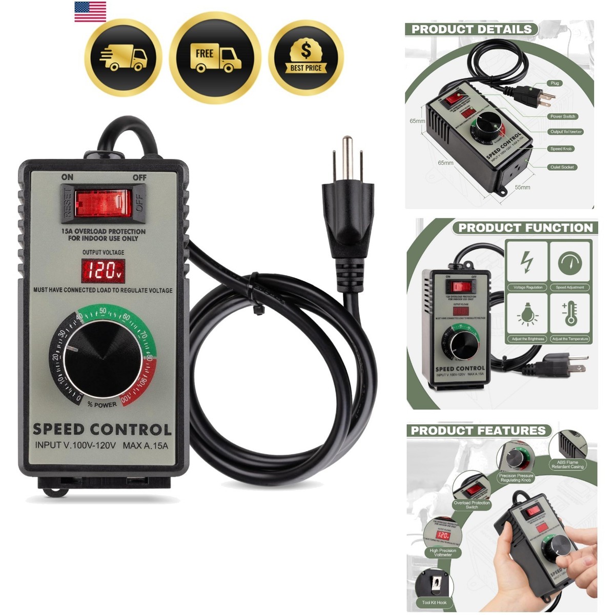 AC Motor Speed Controller 100V-120V 15A Variable Speed Regulator for  Router, ... | eBay