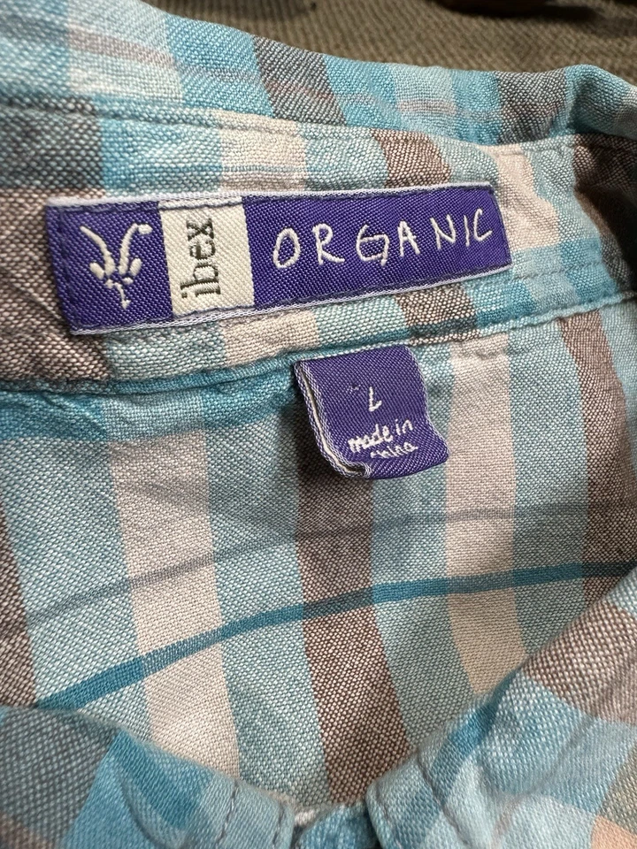 Camisa Ibex Hombre Grande Manga Corta Azul Cuadros Bolsillo Logo Foto 3 de 4