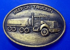 Keep on Trucking Vintage Brass Tone Semi Drivers Long Haulers Belt Buckle