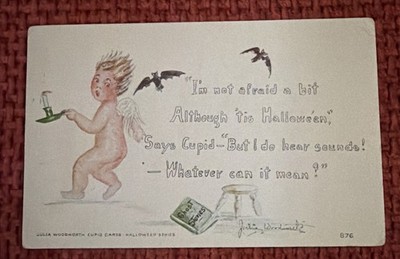 Antique Halloween Postcard Owen Julia Woodworth Child Bats Cupid Ghost Stories