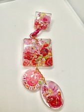 Custom Handmade Resin Clip & Dangle Charm Strawberry Theme - Set Of Two