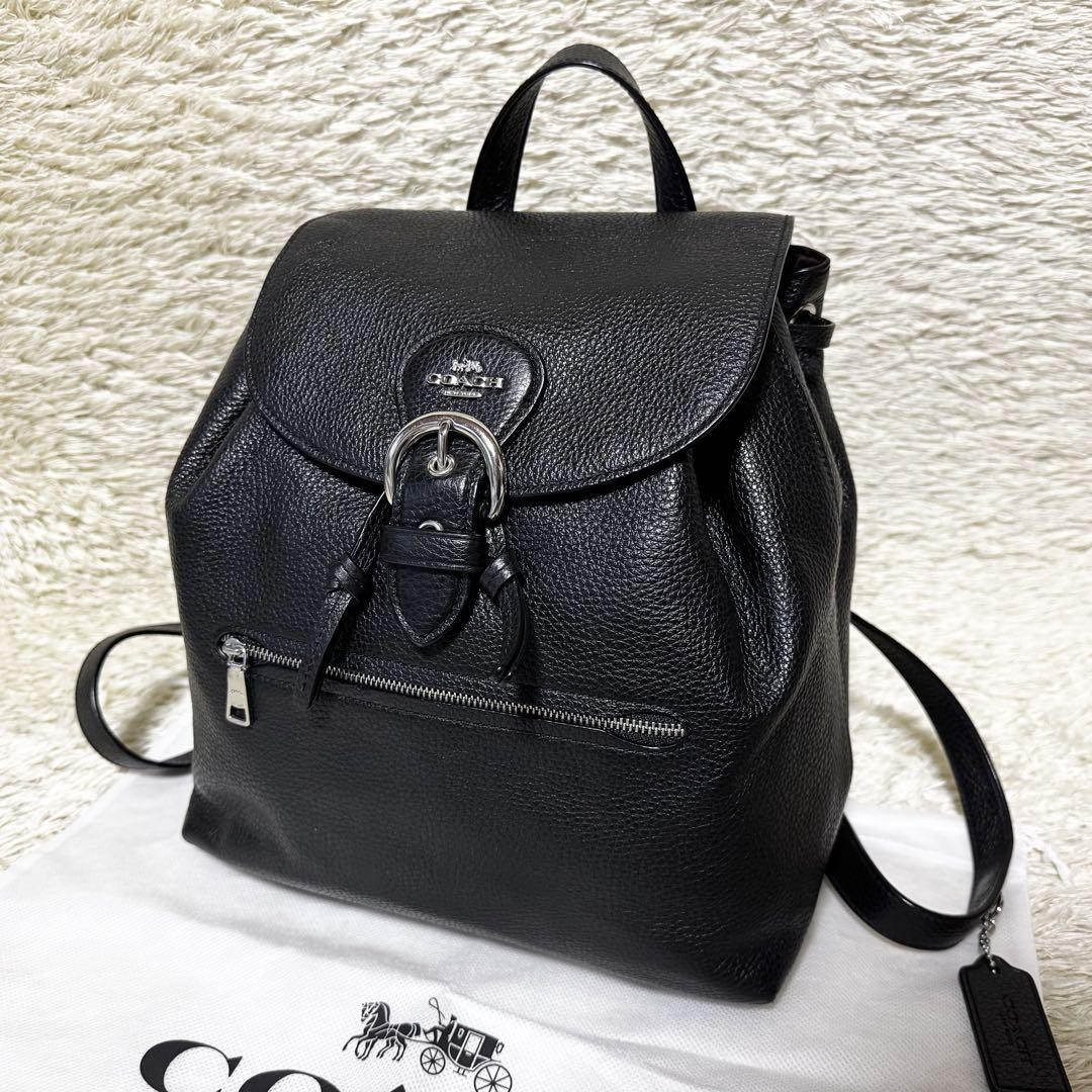 Coach Clio Pebble Leather Drawstring Backpack in Black