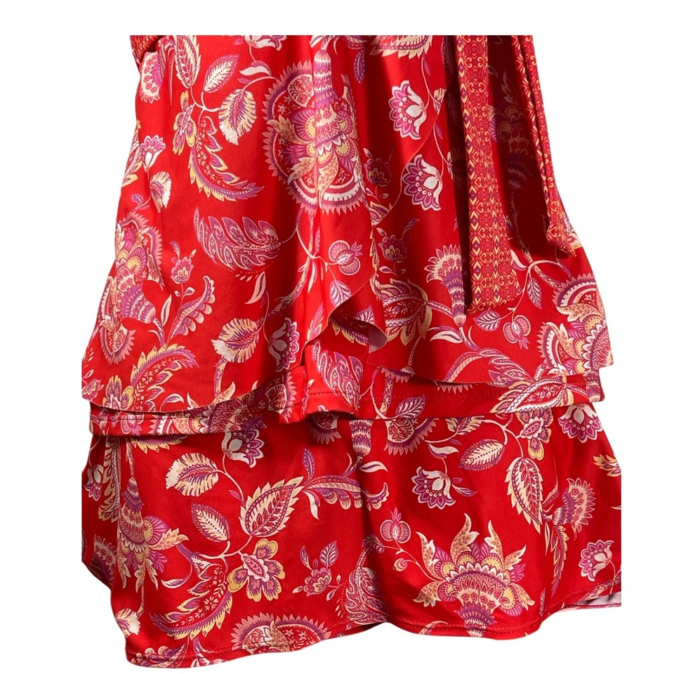 Maiô Alex Marie Red Paisley Halter Tankini parte superior inferior babado em camadas tamanho 12 - Imagem 4 de 4