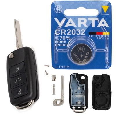 1x AIC Schlüsselgehäuse 1x CR2032 Batterie für VW GOLF 6 PASSAT B8 POLO 5 T5 UP