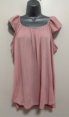 NWOT Heimish Ruffled Sleeve Top Waffle knit in pink size 1X