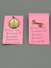 VTG Gold Tone Trampoline Medal Quentin Hruska  & 1964 Election Key Lapel Pin