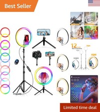 Upgrade 12" Bluetooth Ring Light with 73" Tripod 26 Modes for TikTok YouTube