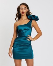 Nookie Candice Teal One Shoulder Mini Dress Sz S AU 8 (4 US) NWT Ruched Party 