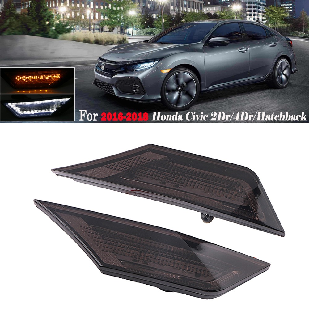 Pair Smoked Front LED Side Marker Lights Turn Signal For Honda Civic 2016-2018