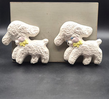 Lamb Chalkware Wall Plaques Set of 2 Vintage MCM Nursery Farm Baby Decor
