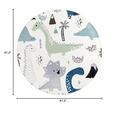 Alfombra para niños alfombra circular de dinosaurios para dormitorio de niños alfombra de guardería 4 pies animal redondo Foto 3 de 4