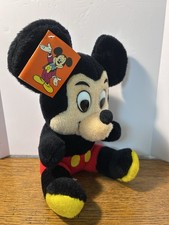 VTG Walt Disney World Disneyland Mickey Mouse Plush Hard Eyes W/ Orange Tag NWT