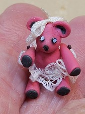 JOINTED MINIATURE PINK BEAR IN TUTU FOR MINIATURE DOLLHOUSE SCENE
