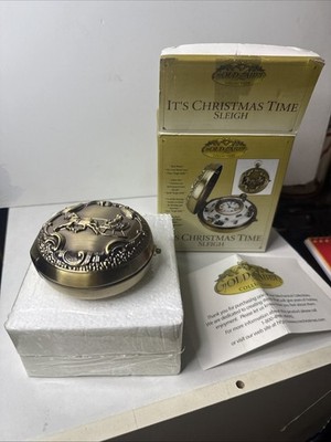 NOS Gold Label Christmas Train Pocket Watch Music Box Bronner s w/ Box
