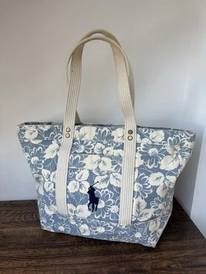 Damen/Unisex | Shopper | hellblau weißes Canvas Blumenmuster | Polo Ralph Lauren - Bild 1 von 4