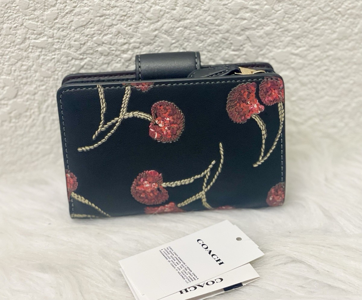 NWT Coach Medium Corner Zip Wallet With Cherry Print CDF10 In