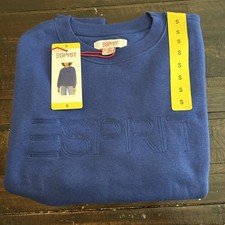 Esprit Women's Logo Fleece Crewneck Sweatshirt Blue Viral 80's Costco S NEW