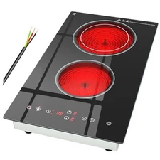 Electric Cooktop 2 Burner, 3200W Radiant Electric Stove Top 240V with Built-in 