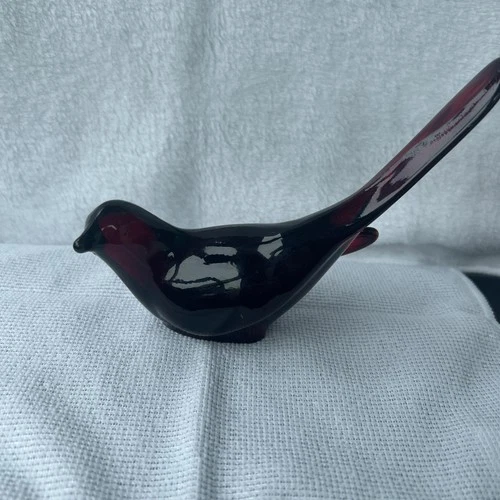 Fenton Art Glass Ruby Red Bird of Happiness Figurine Vintage MCM Cranberry Color