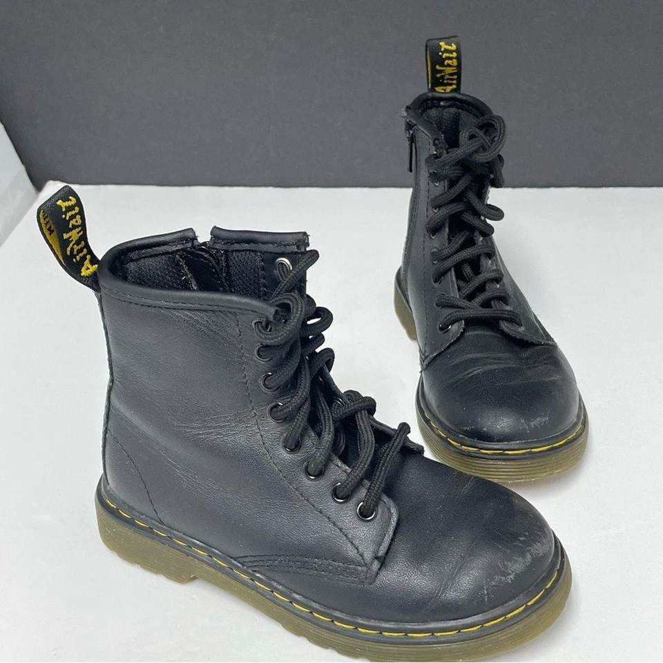 Dr.Martens Boots Boys Size US 11 Black Lace Up Bouncing Soles Side Zip Winter - Image 2 of 4