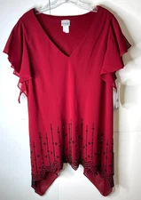 NWT Metaphor Size XL Red Dressy Holiday Beaded Blouse Top Polyester Lined
